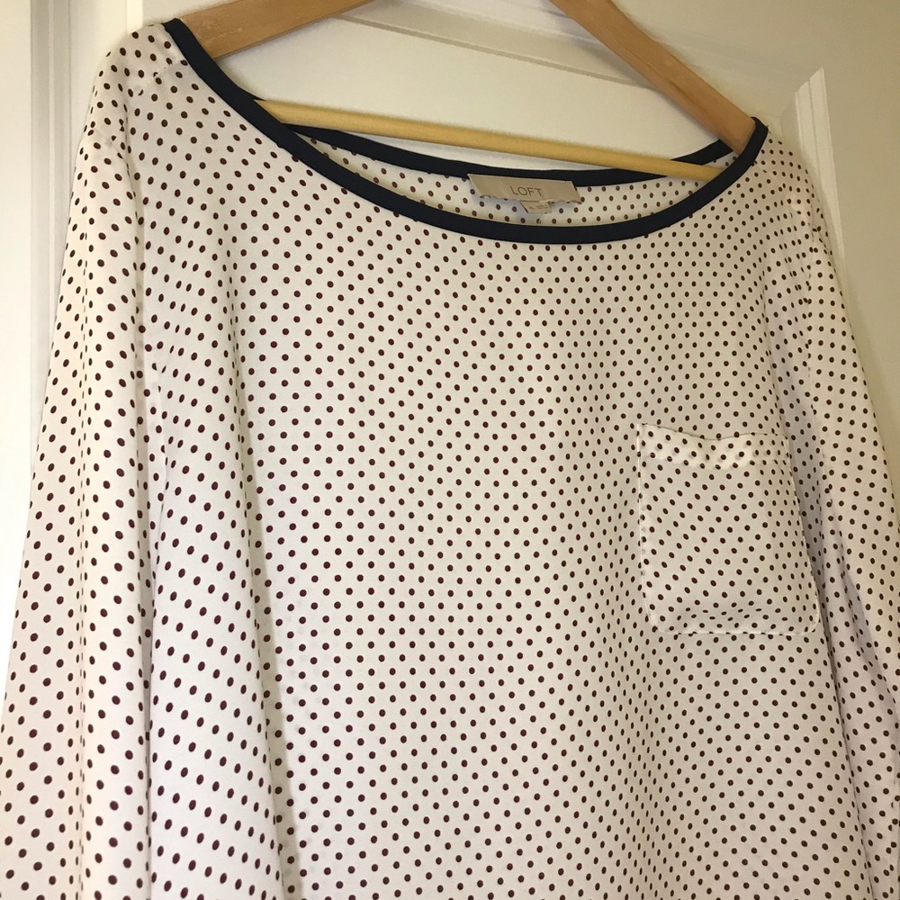 NWT LOFT Burgundy Polka Dot Pocket Blouse